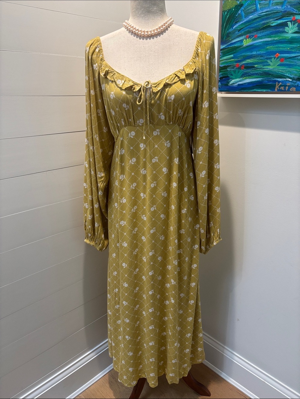 Billabong Women's Mustard Floral Long Sleeve Maxi Dress - M NWT